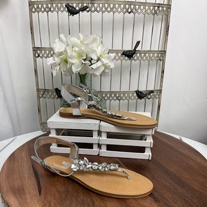 Kirna Zabete at Nine West.Womens Silver Jeweled T.Strap Sandals 8 1/2 M.